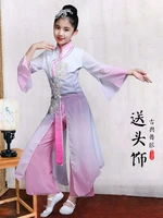 children hanfu classical dance costumes girls chinese style yangko dance hmong fan dance clothes national performance clothing