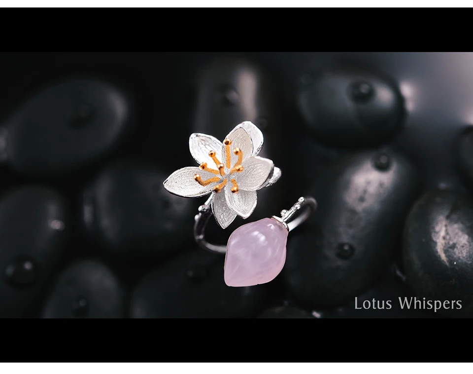 Lotus Fun реальные 925 стерлингового серебра Природный розовый кварц ручной работы Fine Jewelry Кольцо Цветок лотоса шепчет кольца для женщин Bijoux