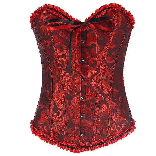 Black And Red Женский атласный корсет, парчовый цветочный бюстье, топ, на шнуровке, на спине, нижнее белье, Корректирующее белье, корсеты на талии S~ 6XL - Цвет: Black And Red
