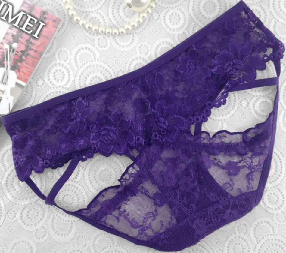 purple Прозрачное сексуальное кружевное женское нижнее белье, открытая спина, Полоска, цветочный рисунок, низкая посадка, женские сексуальные трусы Лолита 111A - Цвет: purple