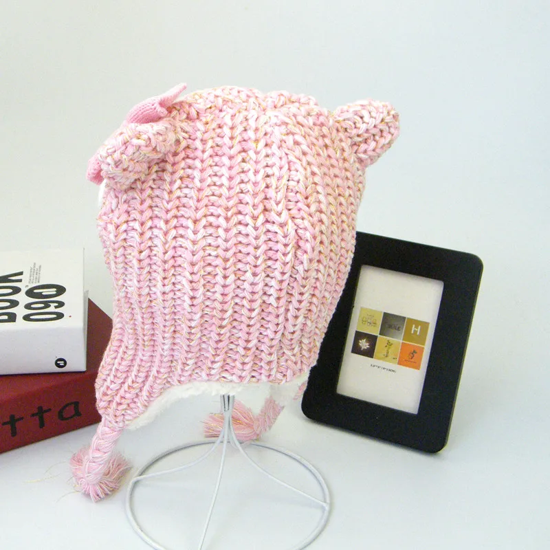 Зимние шапки для девочек розовые вязаные с рисунком совы детей шапка детские