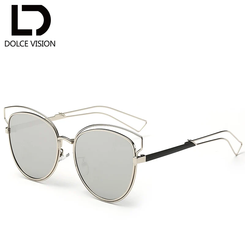 DOLCE VISION Fashion 2018 Cat Eye Sunglasses Women Silver Mirror UV400 Shades Oculos Female Metal Designer Sun Glasses For | Аксессуары