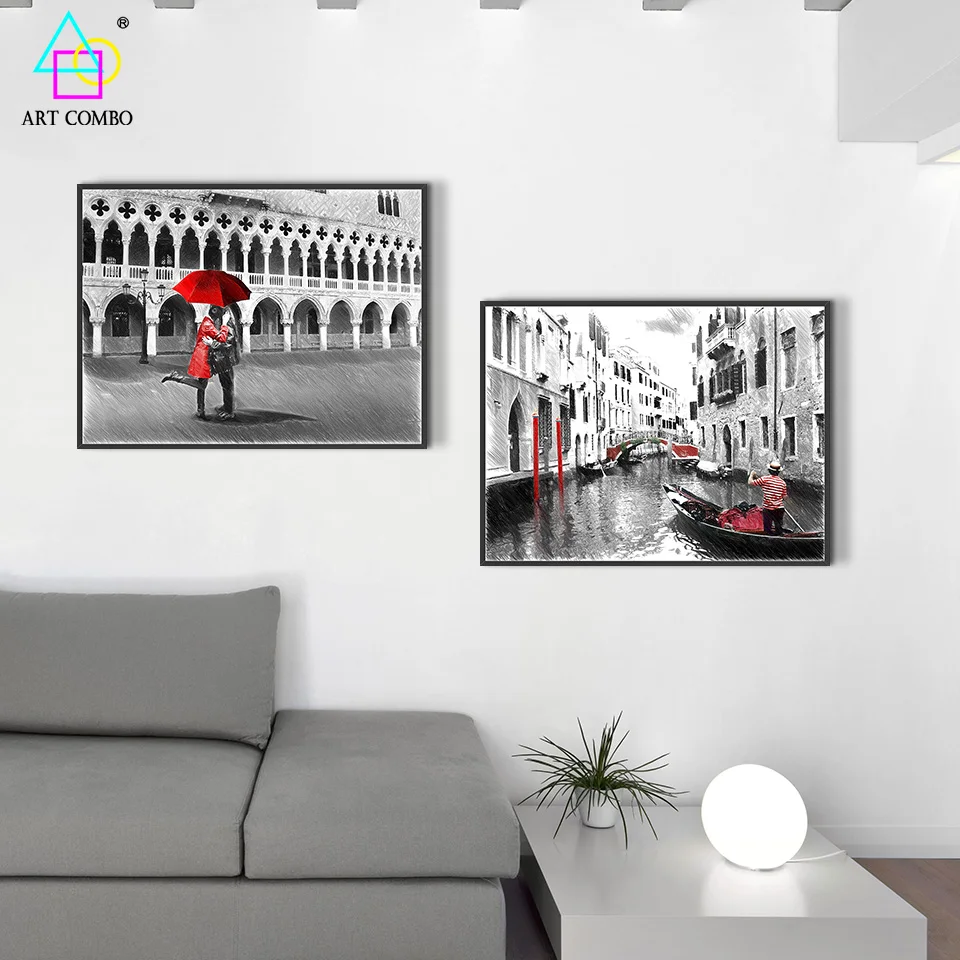 Modern Creative White&ampBlack With Color Venice Landscape Painting Wall Art Picture Home Decoration Posters Unique KT052 | Дом и сад