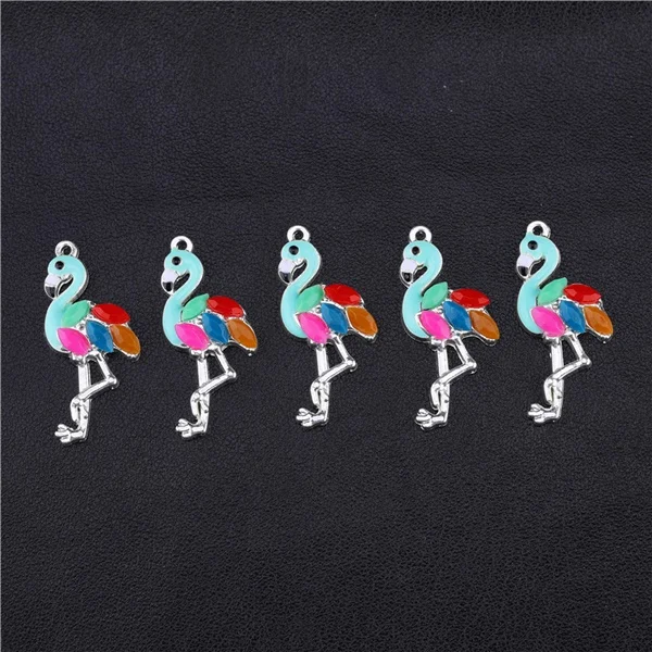 As Photo 10 Pieces Ручной работы Эмаль Подвески DIY золото/серебро красочная Смола животного Птица Фламинго подвески в форме цветов для Браслеты Цепочки и ожерелья серьги решений - Окраска металла: As Photo 10 Pieces