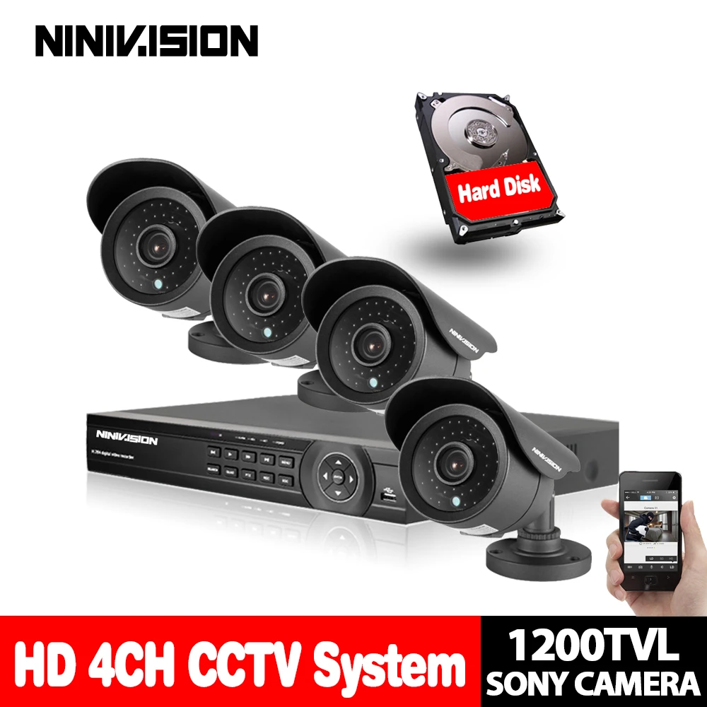 4-канальный комплект видеонаблюдения DVR 1200TVL 720p наружные водонепроницаемые
