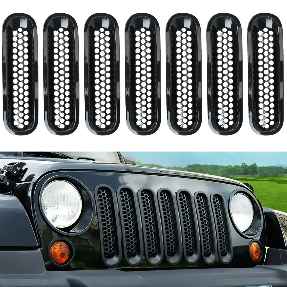 LEEPEE для Jeep Wrangler 7 шт./компл. автомобильный Стайлинг Черная передняя вставка сетка решетка Накладка против насекомых гриль