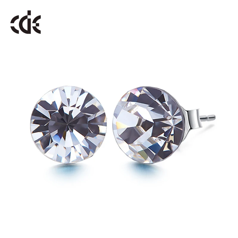 Crystal white CDE 925 пробы серебряные серьги, украшенные кристаллами Swarovski, круглые геометрические серьги-гвоздики, женские подарочные украшения для ушей - Цвет камня: Crystal white