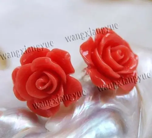 15 мм красные японские резные серьги в виде морского коралла серебряные гвоздики AAA|flower duvet|flower stud earringsearring parts