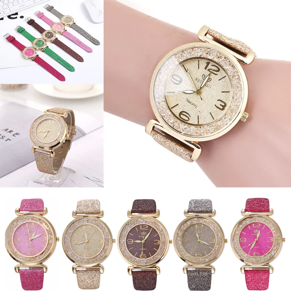 

Women Watches Rhinestone Relogio Feminino Fashion Crystal Leather Analog Quartz Female Gold & Black Wrist Watch 2018 Clock #DH