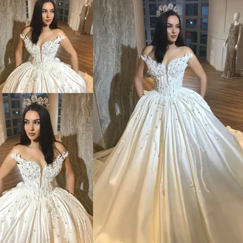 Gorgeous Ball Gown Wedding Dress Off Shoulder 3D Floral Applique Beads Bridal Gowns Vestido De Novia | Свадьбы и торжества