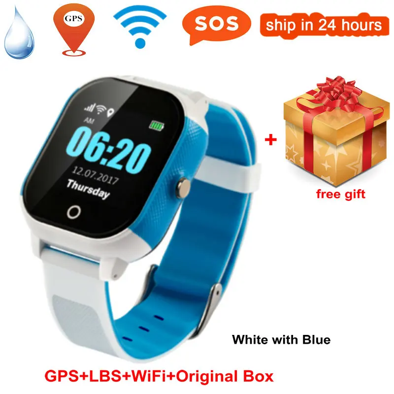 White with Blue FA23 смарт детские часы IP67 водонепроницаемые детские сим-карты сенсорный экран gps wifi SOS трекер детский будильник анти-потеря умные часы - Цвет: White with Blue