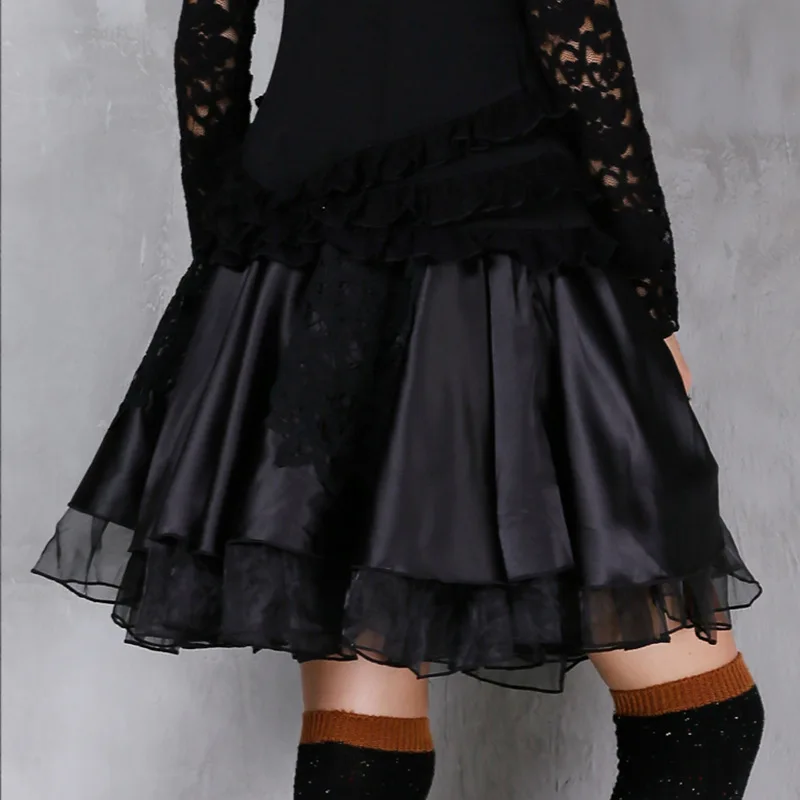 Keer Qiaowa Vintage Black Gothic Skirt Woman Summer 2018 New Arrival Women Mini Organza Ball Gown Skirts with Appliques Flowers | Женская