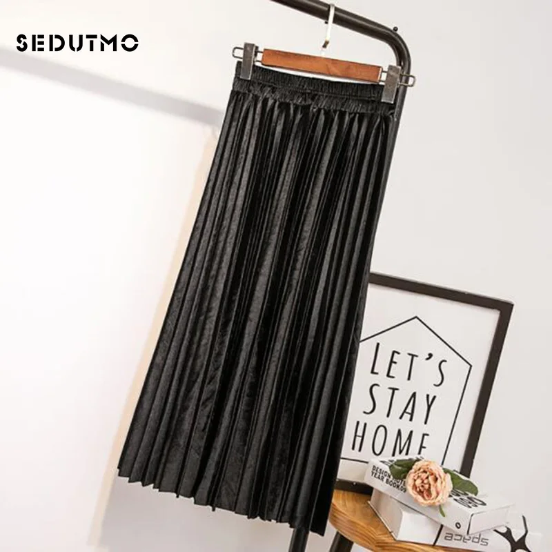 SEDUTMO весенние бархатные юбки для женщин с высокой талией Миди юбка в складку