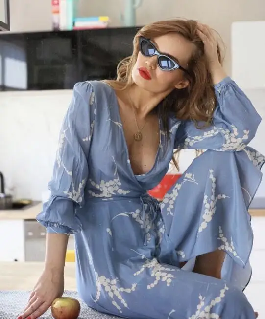 Toppies женское платье с длинными рукавами принтом синего цвета 2019 сексуальный v