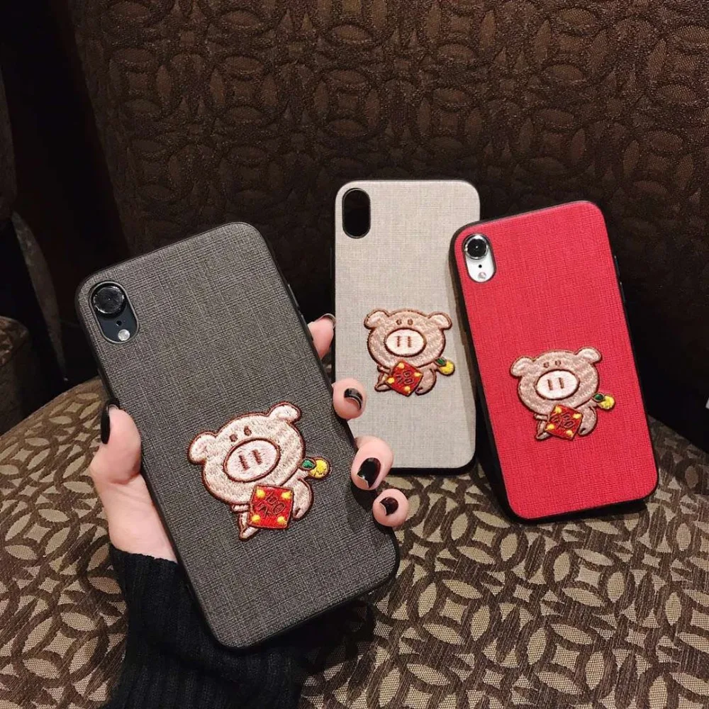 Anjiri красивой вышивкой поросенка Корпус для мобильного телефона чехол iphonexs