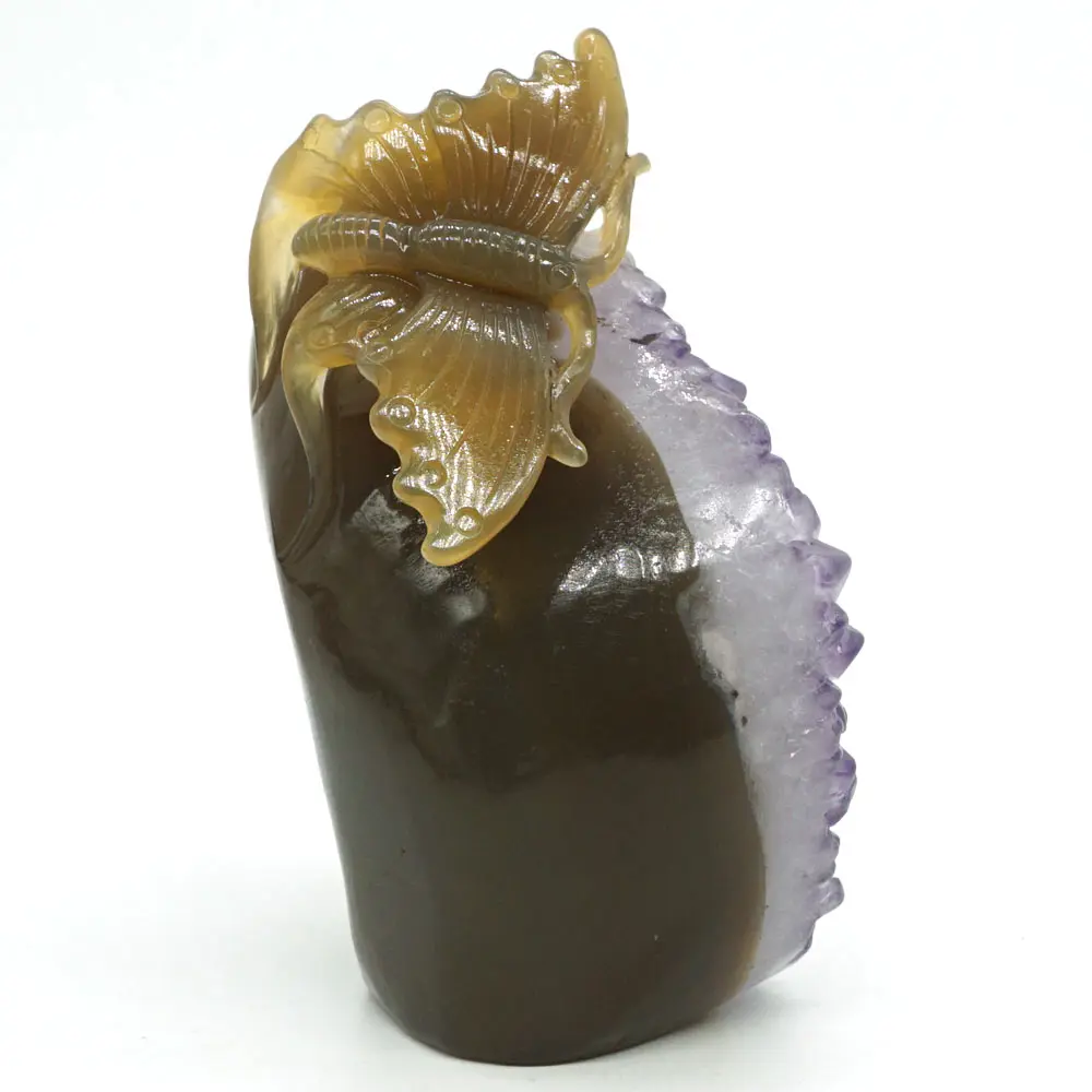 Бабочка статуя натуральный камень агат Аметист Geode Кристалл Исцеления орнамент 4