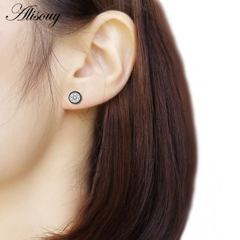 

Alisouy 1 Pair Unisex Gold/Steel Barbell Titanium Steel Men Earrings Star Taiji Punk Piercing Ear Stud Male Women Jewelry