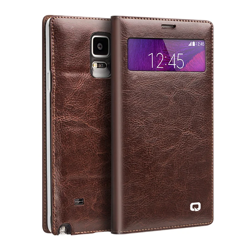 Чехол книжка QIALINO из натуральной кожи с окошком для samsung galaxy note 4 N9100 (не умная