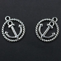 20pcs silver plated hollow sailor anchor tag alloy pendant retro bracelet earring accessories diy charms jewelry crafts making
