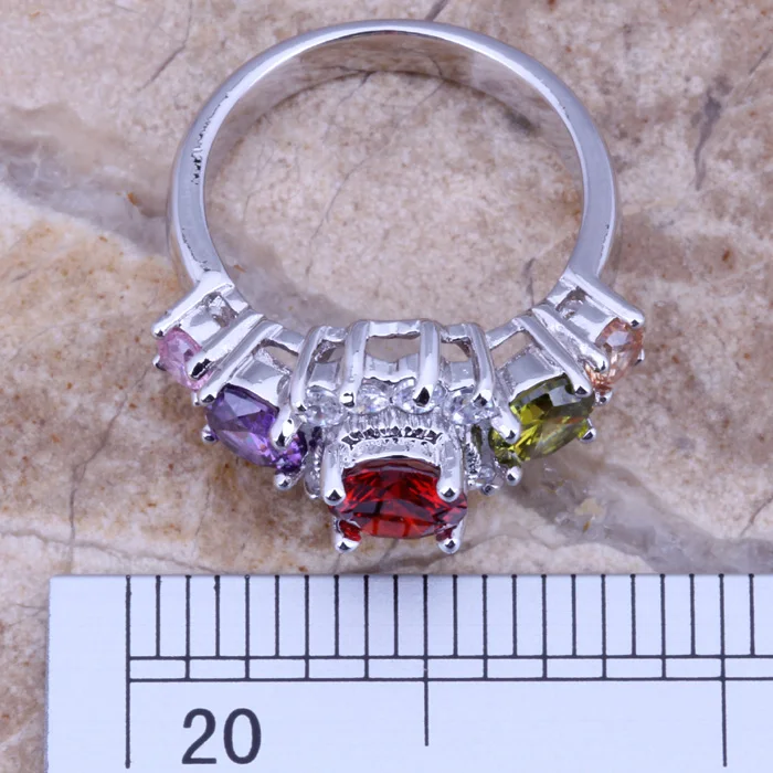 Приятный многоцветный Multigem посеребренное кольцо Размер 5 / 6 7 8 D640|ring buoy|ring gothicring wide