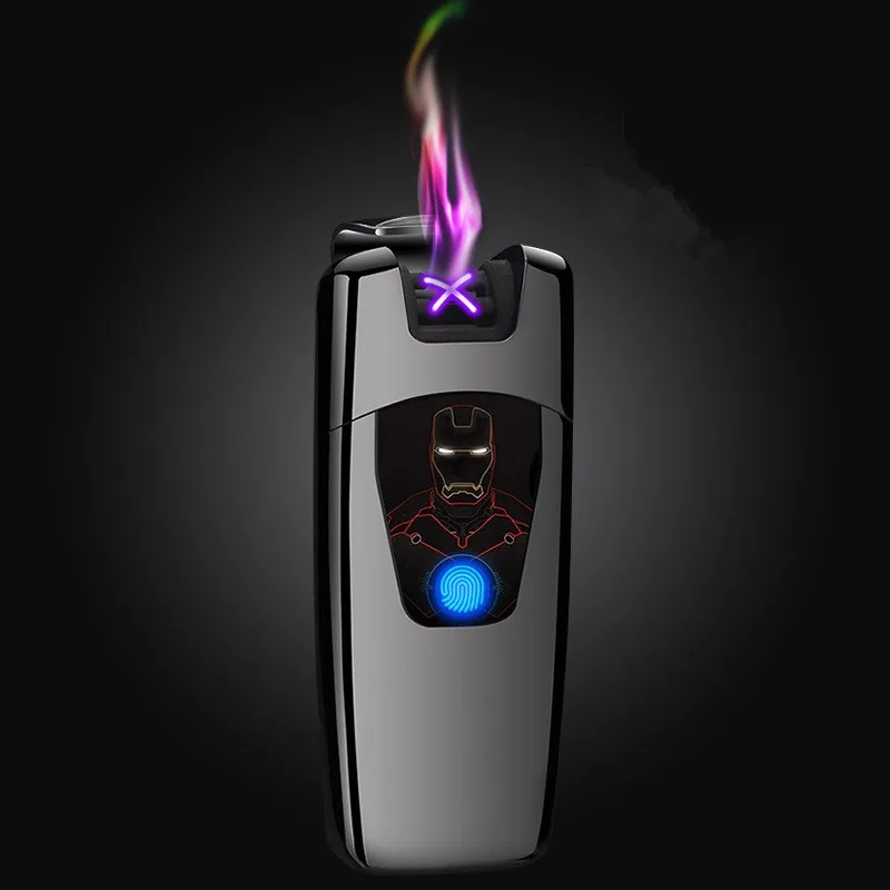 Роскошная электрическая зажигалка iron man с двойной дугой, USB перезаряжаемая Зажигалка для сигарет, плазменная дуговая Зажигалка для сигар, гаджеты для мужчин, подарки