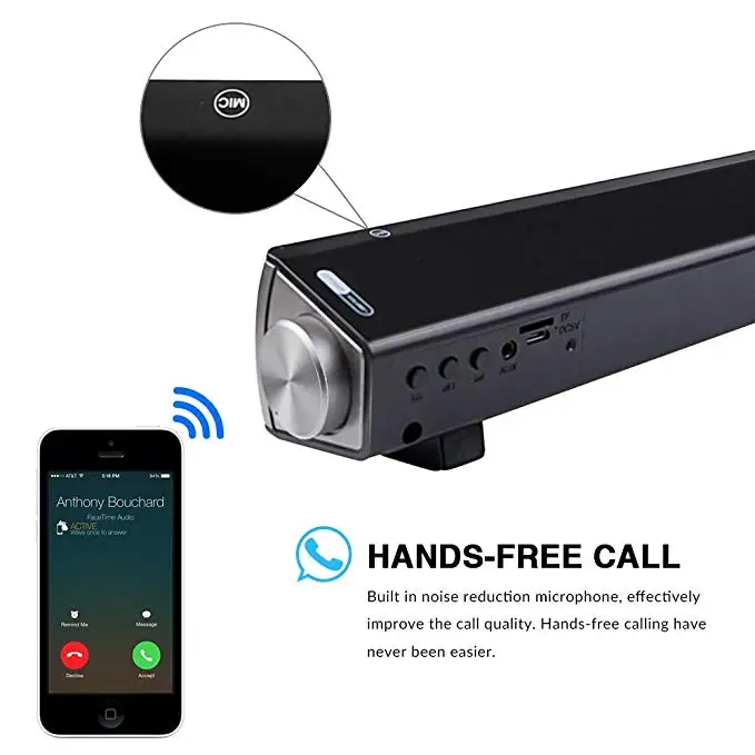 Портативный ТВ динамик сабвуфер динамики и микрофон с Bluetooth модулем TF Улучшенный ТВ Саундбар громче динамик 10 Вт двойной бас динамик для ПК телефона тв