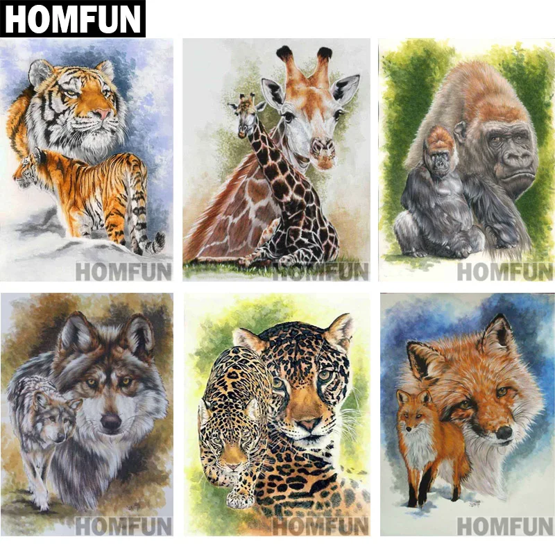 HOMFUN Full Square/Round Drill 5D DIY Diamond Painting &quotAnimal family series&quot 3D Embroidery Cross Stitch Home Decor Gift | Дом и сад
