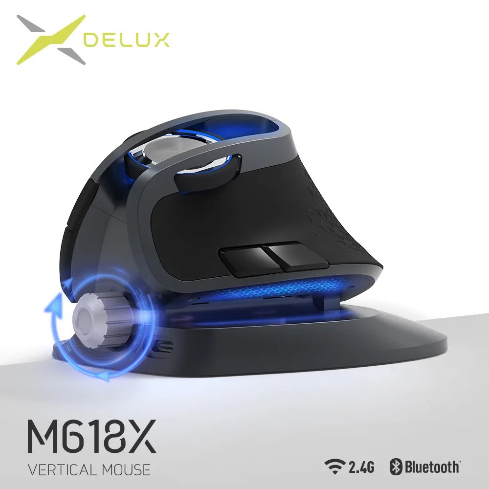Delux M618X беспроводная Вертикальная мышь с регулируемым углом наклона BT 3,0 4,0+ 2,4 ГГц эргономичная перезаряжаемая мышь для 4 устройств с Windows