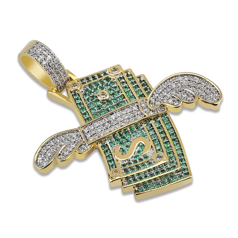 В стиле хип хоп зеленый CZ кубический цирконий Pave Bling лед из Летающий доллар
