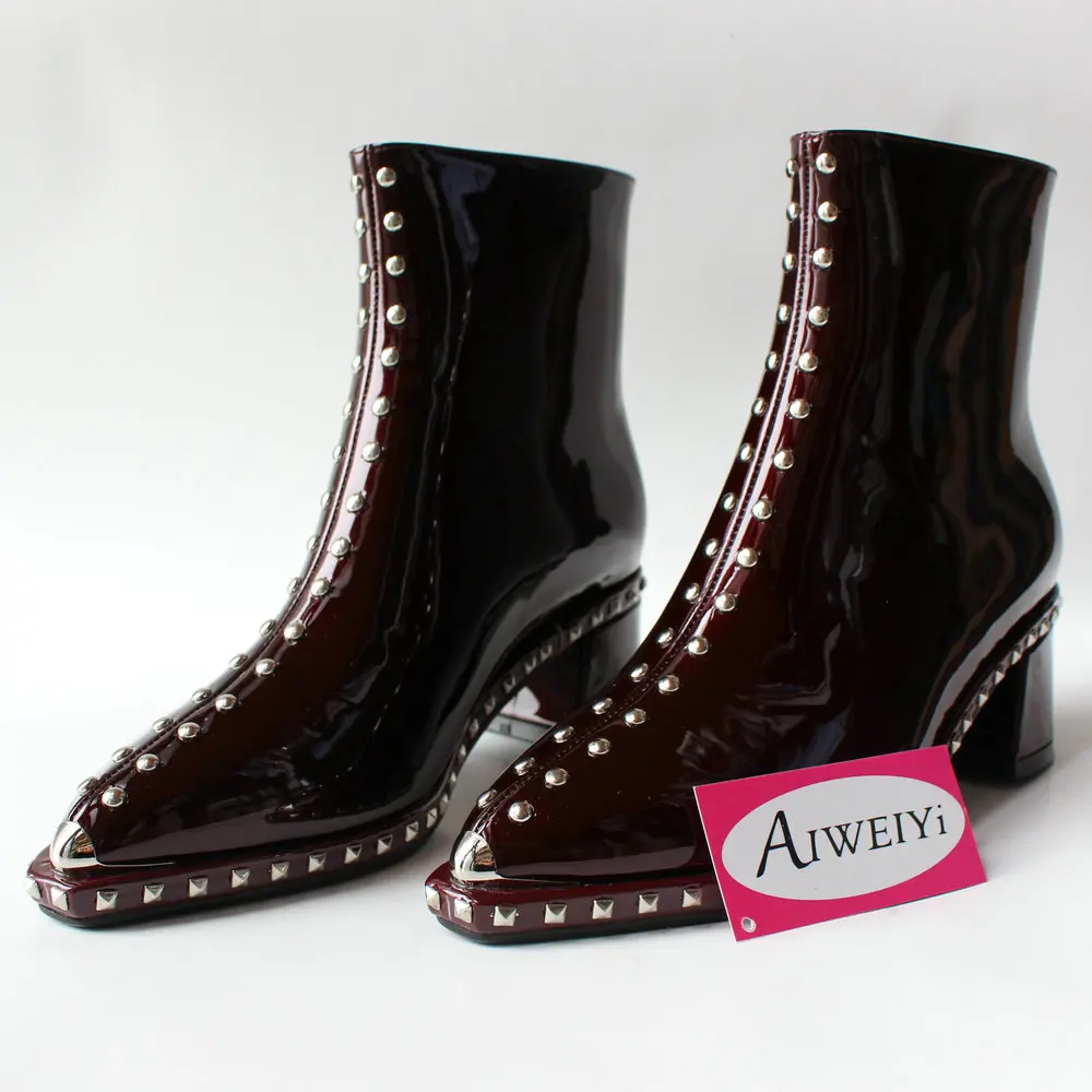 

AIWEIYi Woman Fashion Genuine Leather Motorcycle Ankle Boots Female Rivets High Heels Platform Comfortable Autumn Winter Shoes
