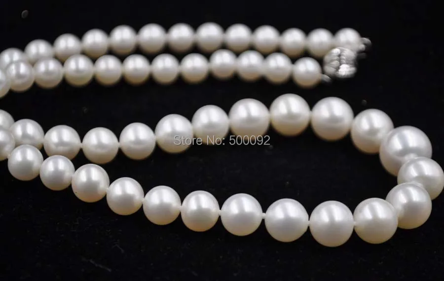 ?? 送料無料見事な 7-12 ミリメートルラウンドホワイト養殖真珠のネックレス 14 キログラム