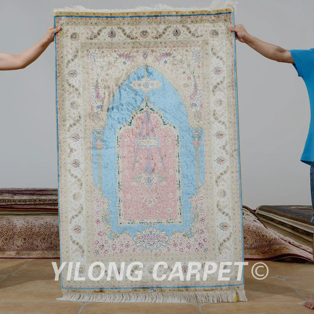 Yilong 3 'x5' персидкий Шелковый Молитвенный Ковер фиолетовый ручной работы