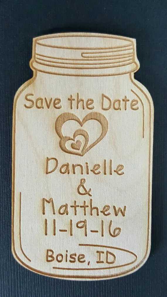 

customized Bride Groom names Mason Jar Wedding wooden Save the Date Magnets engagement party favors company gifts