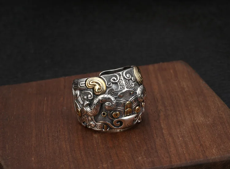 Wholesale S925 Sterling Silver Jewelry Popular Domineering Personality Ring Retro Thai Silver Men's Index Finger Open Ended Ring