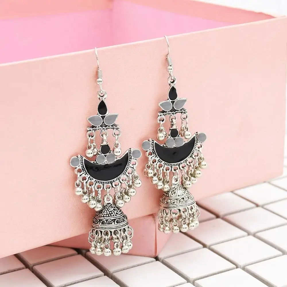 Цветные длинные серьги с кисточками и колокольчиками индийские Jhumka для женщин