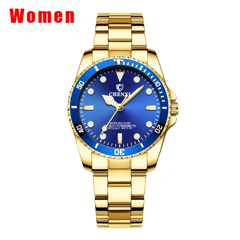 Gold Blue Dial CHENXI модные повседневные часы женские золотые Роскошные Кварцевые часы Женские часы с датой montre femme брендовые наручные часы новые xfcs - Цвет: Gold Blue Dial