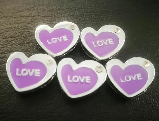

100pcs/lot 8mm Mix Colors Love Heart Slide Charm DIY Alphabet Accessories fit for 8mm wristband bracelet