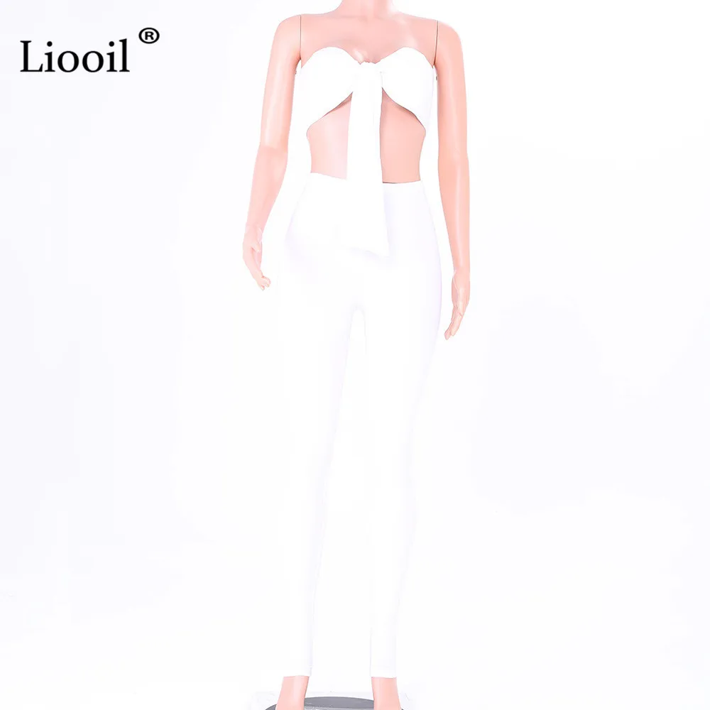 Liooil/комплект из 2 предметов без бретелек, женская одежда, сексуальные Клубные наряды, комплект из двух предметов, топ и штаны, черно-белый спортивный костюм, комплект в комплекте