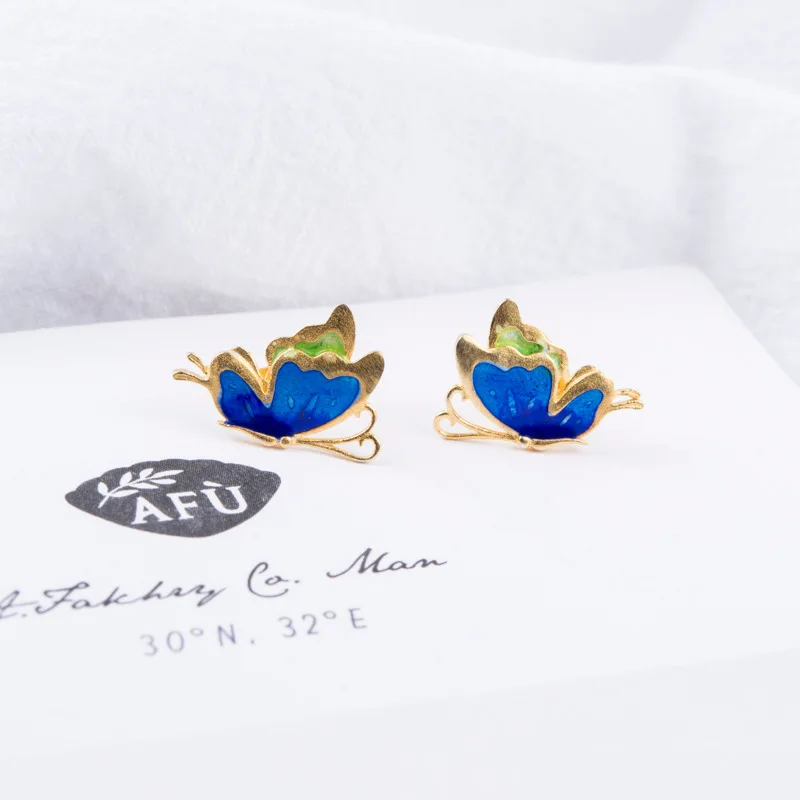 INALIS милые серьги гвоздики Cloisonne Стерлинговое Серебро 925 пробы в форме бабочки