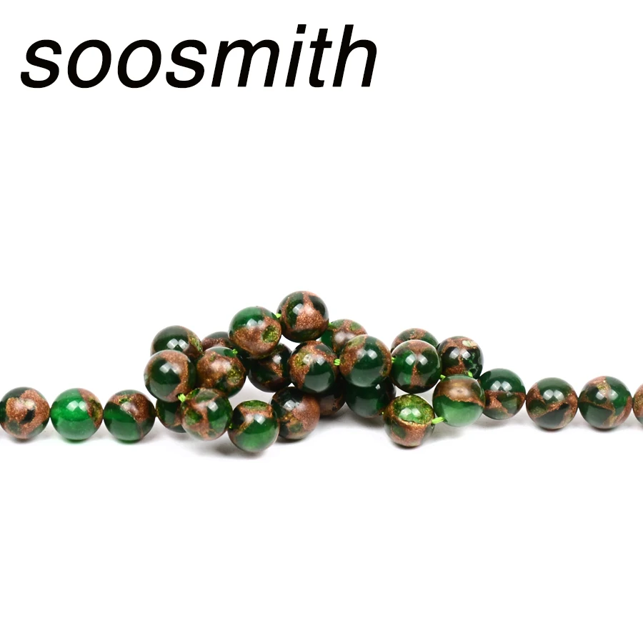 6MM 8MM 10MM 12MM Pick Size aerosmith Round Bead Green Mosaic Agates Natural Stone Beads Spacer For Jewelry Making | Украшения и