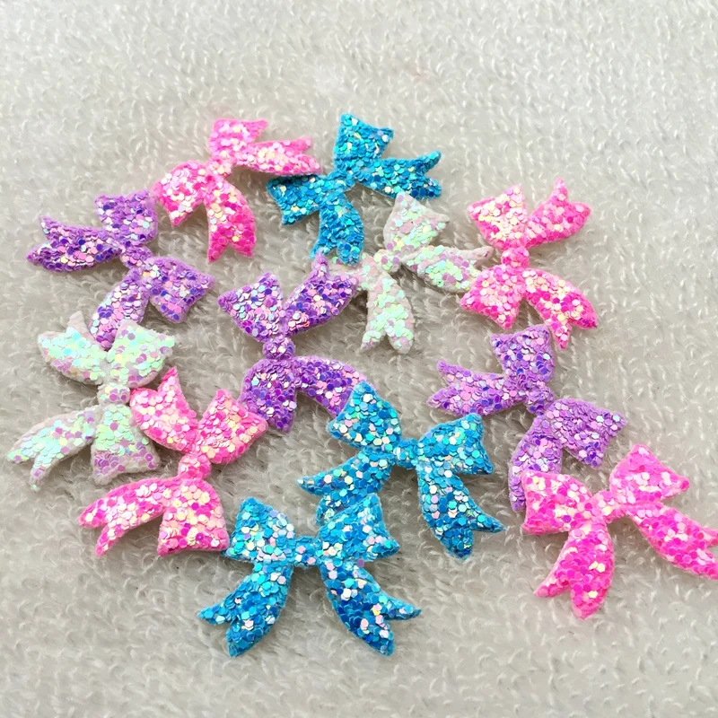 HOT 20*26mm Padded Shiny/Glittered Bow Appliques Mix Colors Bows patches for clothing 100pcs/lot -C63A*5 | Дом и сад