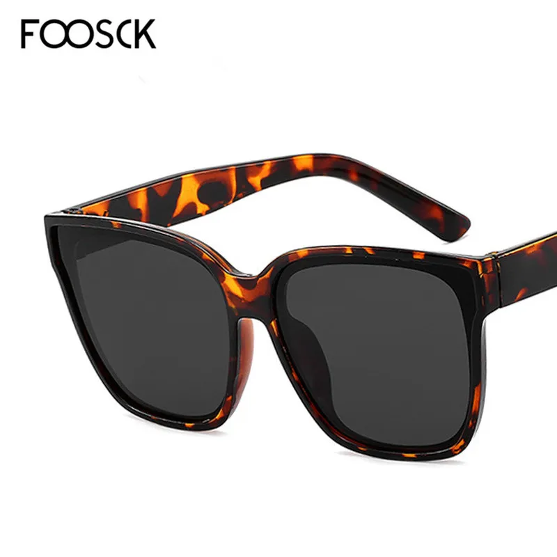 Женские квадратные солнцезащитные очки FOOSCK большие летние зеркальные с оправой
