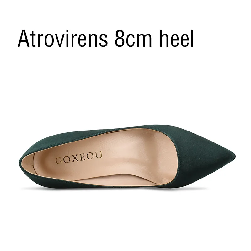 atrovirens 8cm heel GOXEOU/; женская обувь; пикантные туфли на высоком тонком каблуке с острым носком без застежки; шелковые свадебные офисные туфли ручной работы; ; size32-46 - Цвет: atrovirens 8cm heel