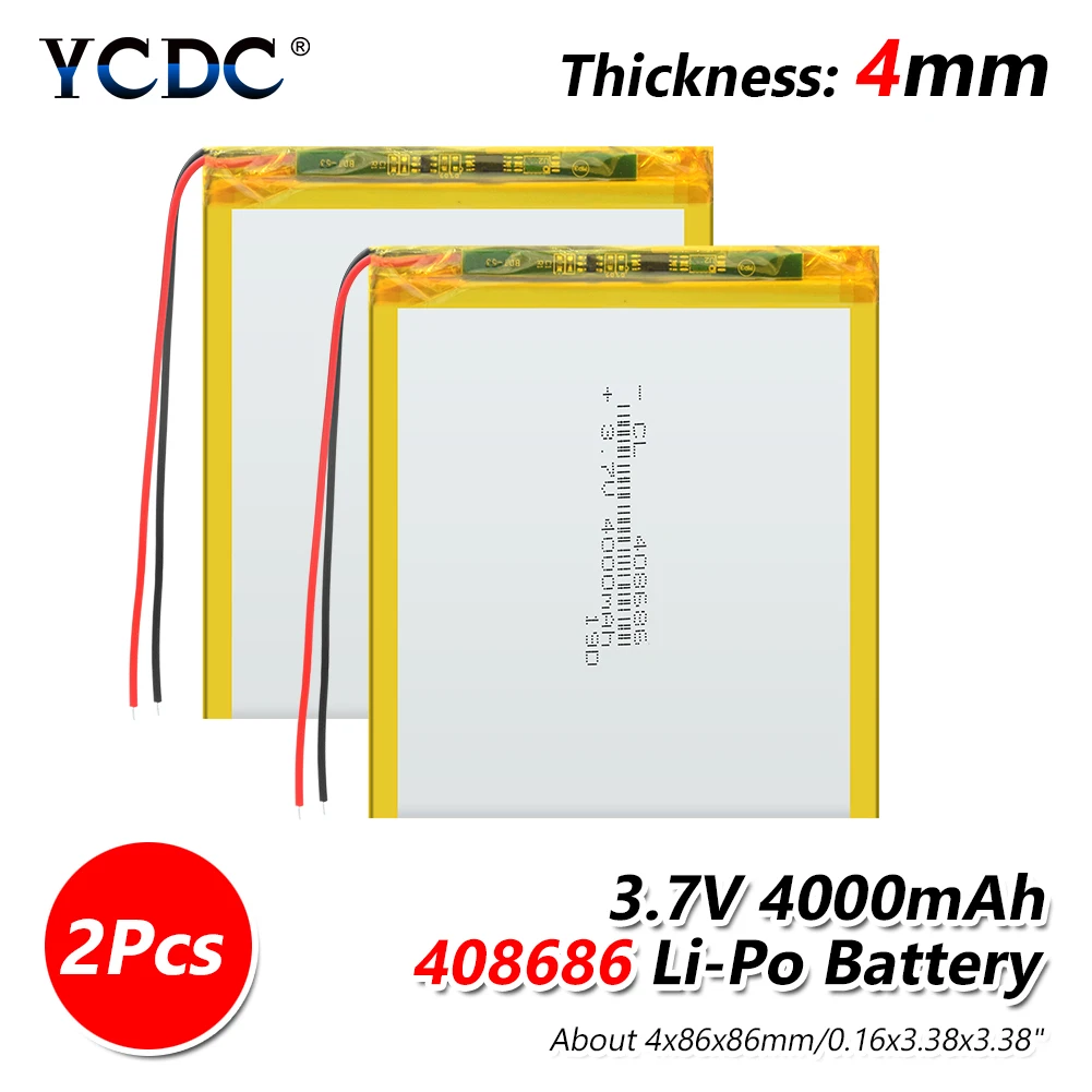 2 PCS 4000 мАч 3,7 в 408686 умный дом MP3 колонки литий-ионный полимерный аккумулятор для внешнего аккумулятора динамик dvr gps mp3 mp4 DVD - Цвет: 2 PCS