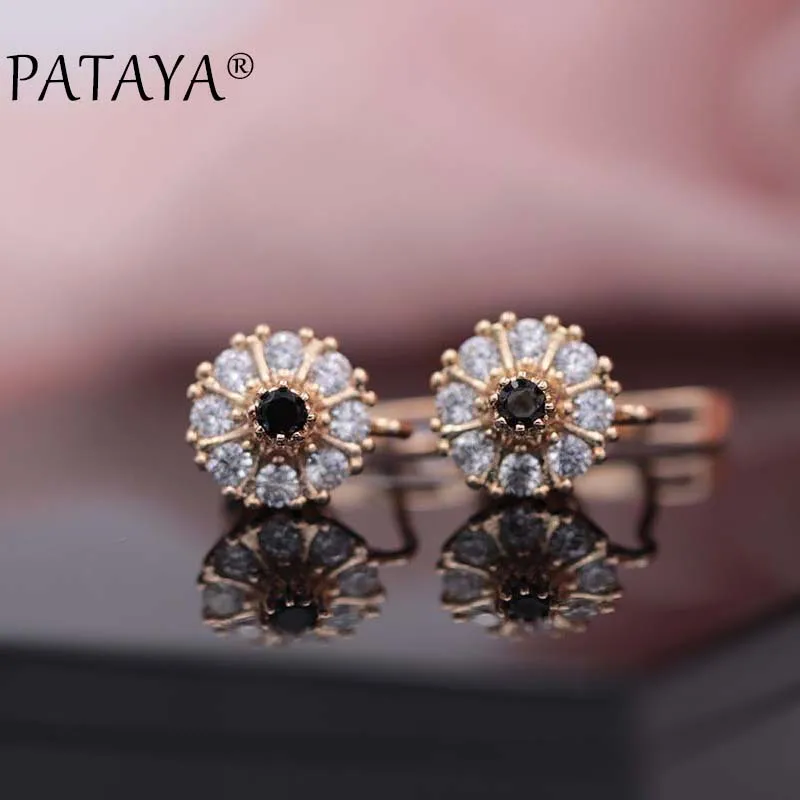 PATAYA, новинка 585, серьги-капли в форме лотоса, розовое золото, зеленый цвет, натуральный циркон, серьги для женщин, белые свадебные ювелирные изделия, свадебные синие висячие серьги