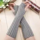 Gray FEITONG перчатки женские милые осенние зимние женские кашемировые шерстяные вязаные перчатки новые теплые мягкие белые женские длинные перчатки без пальцев - Цвет: Gray