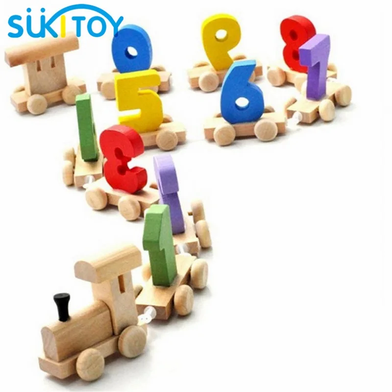 Sukitoy Математика деревянный поезд Рисунок Модель игрушки с номером модели 0 ~ 9