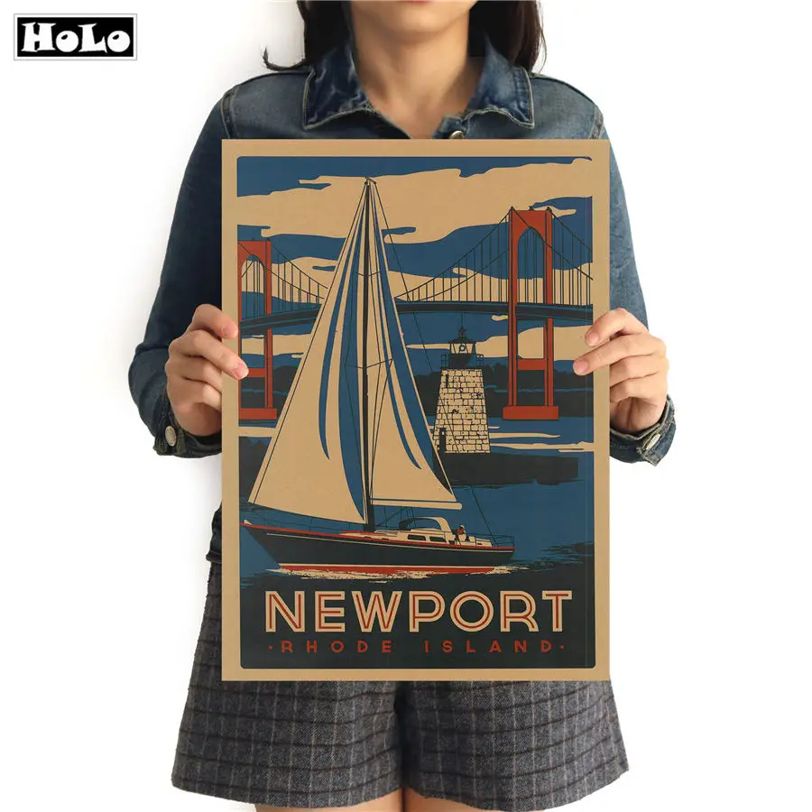 Городской дорожный винтажный постер Newport Крафтовая бумага Ретро картина