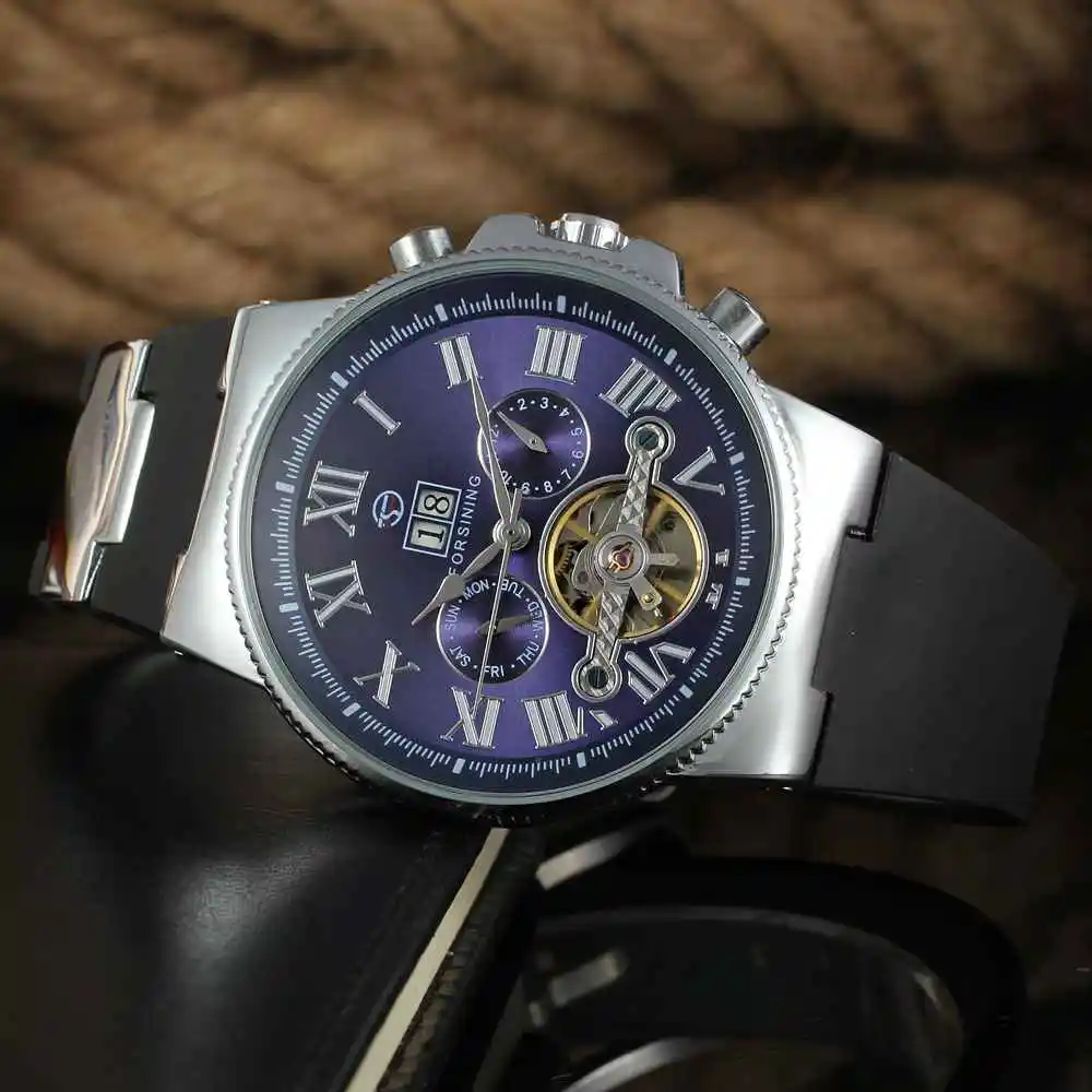 Forsining Tourbillon Для мужчин S Часы Армия Спорт часы Мужской Топ бренд класса люкс Скелет Часы автоматические механические Для мужчин часы подарок 056