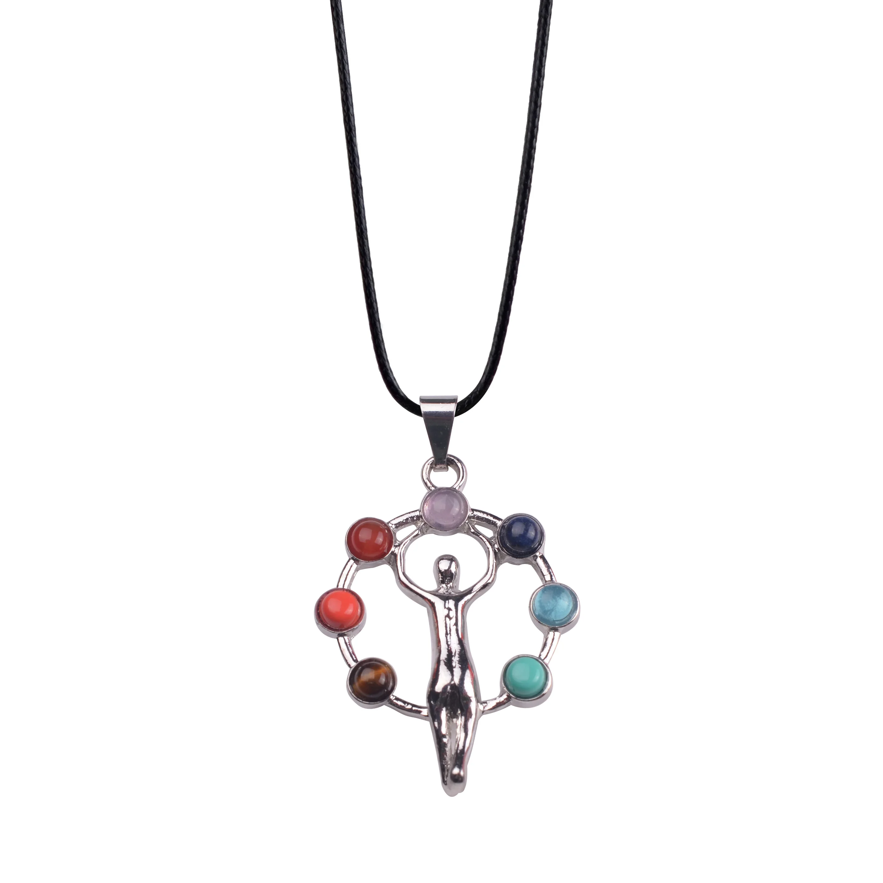 color 20 SEVENSTONE натуральный 7 чакра камень Йога Бохо прибытие цветок жизни Подвески символ рейки здоровье подвеска, амулет, ожерелье ювелирные изделия - Окраска металла: color 20